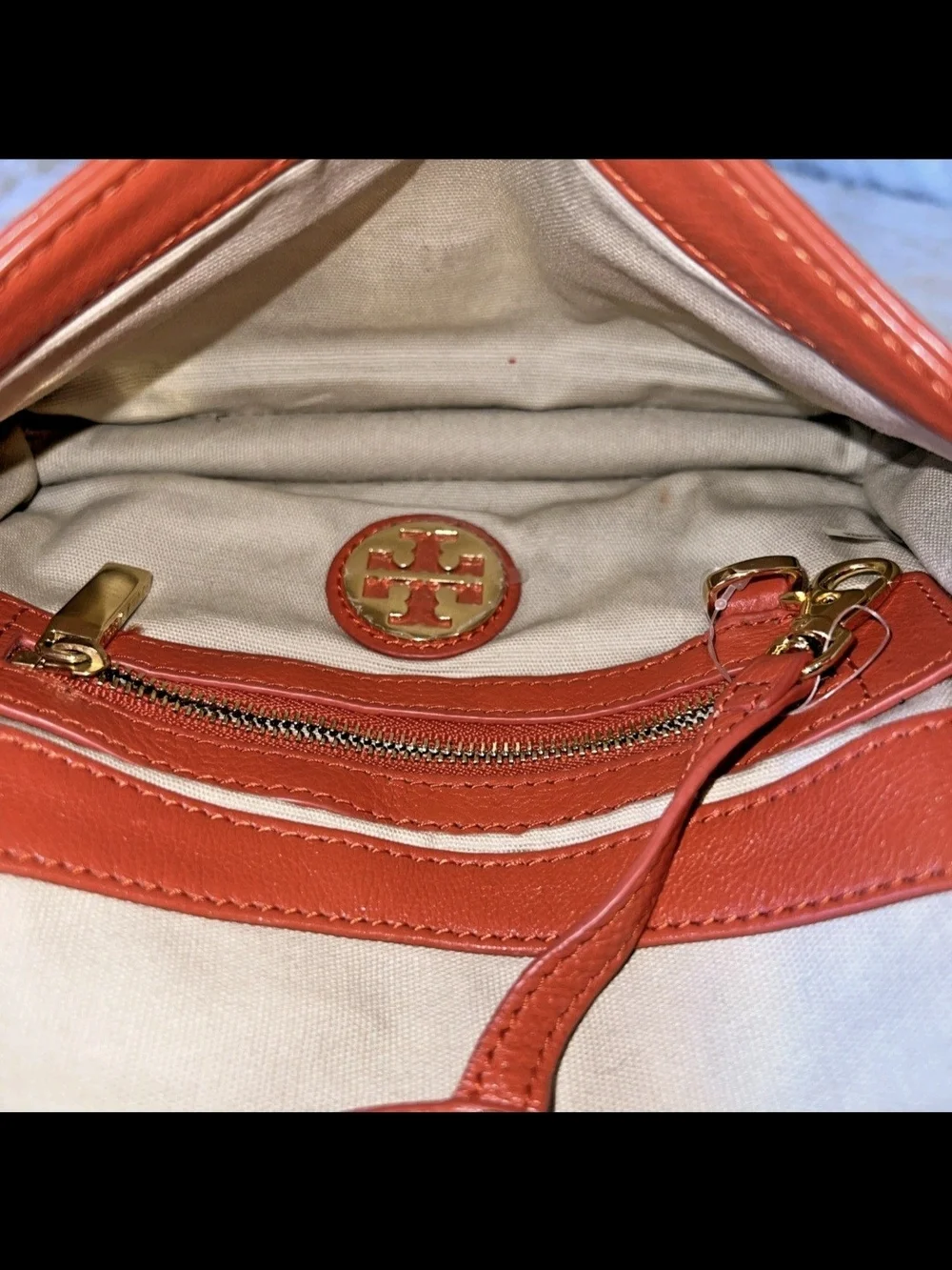 Tory Burch Burnt Orange Pebbled Leather Shoulder Bag